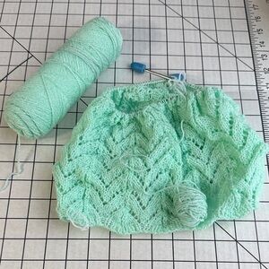 Vintage Unfinished Hand-Knit Project – Mint Green Lace Knit, Yarn Included – WIP